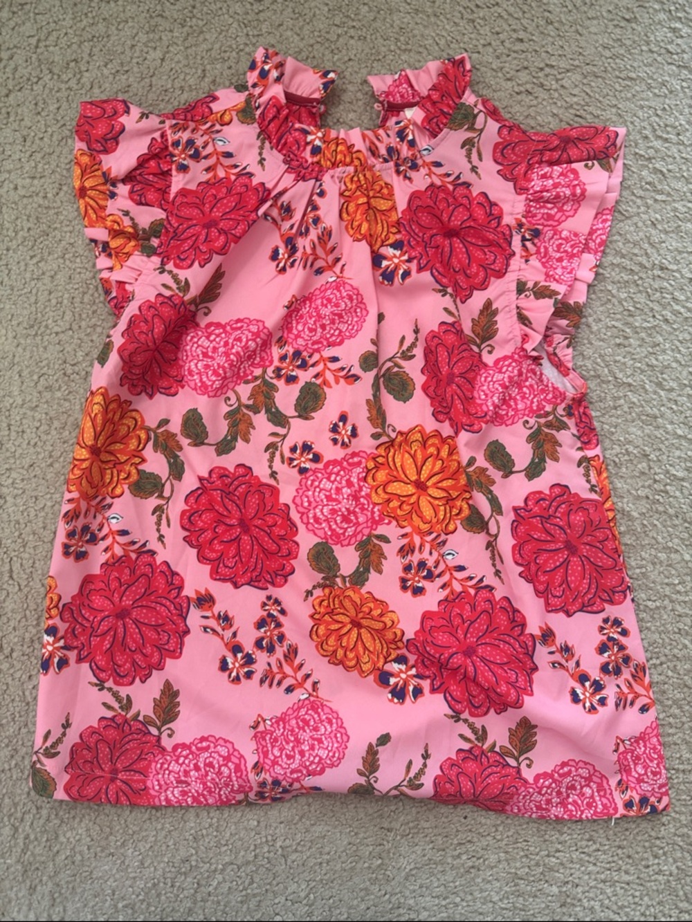 Umgee Pink Floral Ruffle Sleeve Blouse